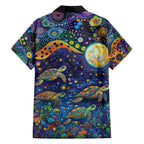 Underwater Turtles Starry Night Sky Family Matching Off The Shoulder Long Sleeve Dress and Hawaiian Shirt Aboriginal Dot Painting Full Moon Coral Landscape