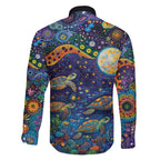 Underwater Turtles Starry Night Sky Family Matching Off The Shoulder Long Sleeve Dress and Hawaiian Shirt Aboriginal Dot Painting Full Moon Coral Landscape