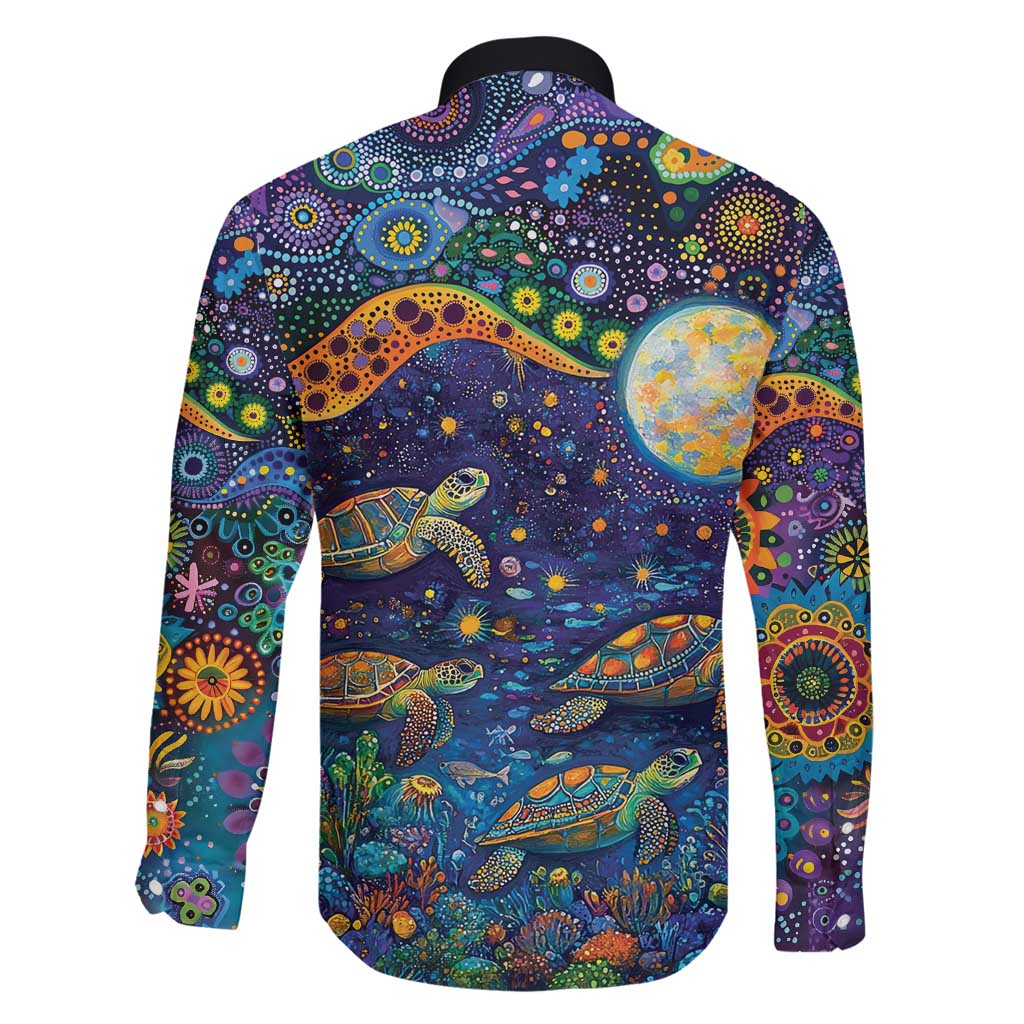 Underwater Turtles Starry Night Sky Family Matching Off Shoulder Maxi Dress and Hawaiian Shirt Aboriginal Dot Painting Full Moon Coral Landscape