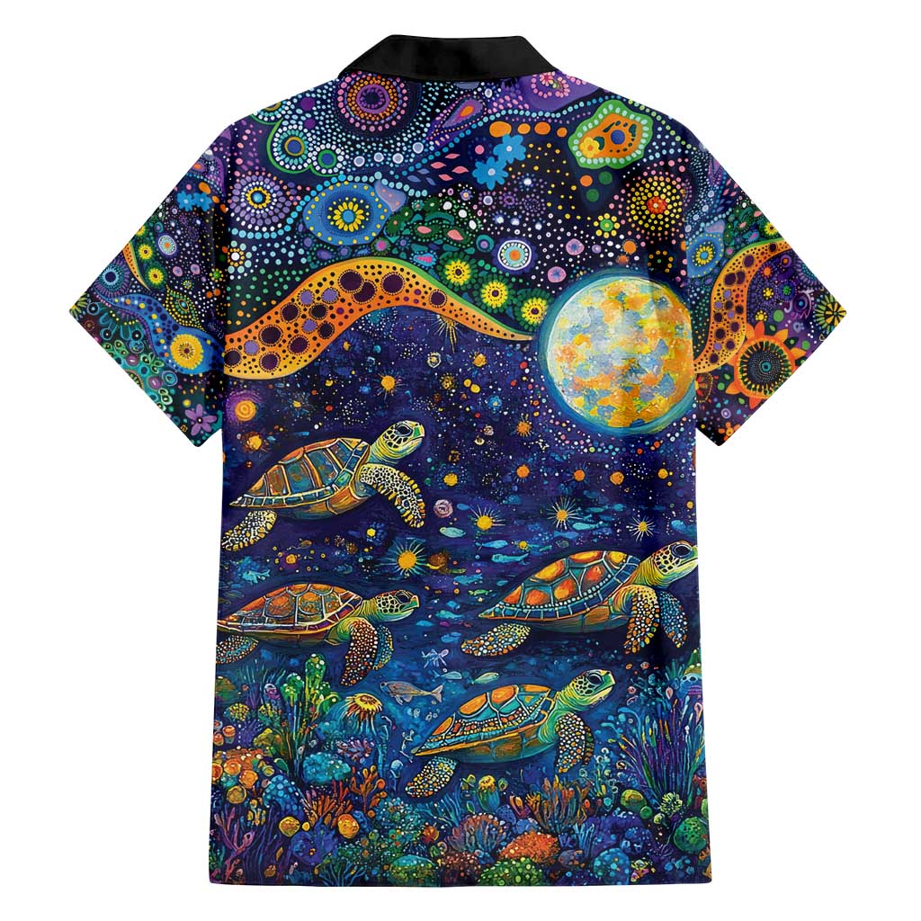 Underwater Turtles Starry Night Sky Family Matching Puletasi and Hawaiian Shirt Aboriginal Dot Painting Full Moon Coral Landscape