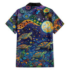 Underwater Turtles Starry Night Sky Family Matching Short Sleeve Bodycon Dress and Hawaiian Shirt Aboriginal Dot Painting Full Moon Coral Landscape