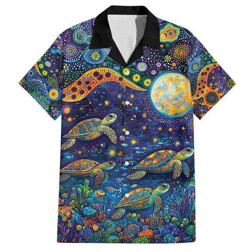 Underwater Turtles Starry Night Sky Family Matching Summer Maxi Dress and Hawaiian Shirt Aboriginal Dot Painting Full Moon Coral Landscape
