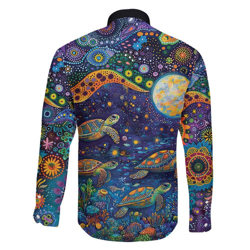 Underwater Turtles Starry Night Sky Family Matching Summer Maxi Dress and Hawaiian Shirt Aboriginal Dot Painting Full Moon Coral Landscape