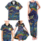 Underwater Turtles Starry Night Sky Family Matching Tank Maxi Dress and Hawaiian Shirt Aboriginal Dot Painting Full Moon Coral Landscape