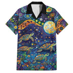 Underwater Turtles Starry Night Sky Family Matching Tank Maxi Dress and Hawaiian Shirt Aboriginal Dot Painting Full Moon Coral Landscape