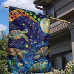 Underwater Turtles Starry Night Sky Garden Flag Aboriginal Dot Painting Full Moon Coral Landscape