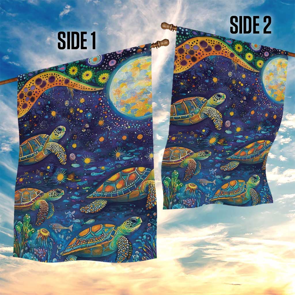 Underwater Turtles Starry Night Sky Garden Flag Aboriginal Dot Painting Full Moon Coral Landscape