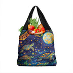 Underwater Turtles Starry Night Sky Grocery Bag Aboriginal Dot Painting Full Moon Coral Landscape