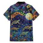 Underwater Turtles Starry Night Sky Hawaiian Shirt Aboriginal Dot Painting Full Moon Coral Landscape