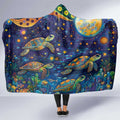 Underwater Turtles Starry Night Sky Hooded Blanket Aboriginal Dot Painting Full Moon Coral Landscape