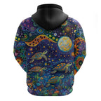 Underwater Turtles Starry Night Sky Hoodie Aboriginal Dot Painting Full Moon Coral Landscape