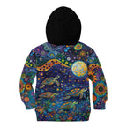 Underwater Turtles Starry Night Sky Kid Hoodie Aboriginal Dot Painting Full Moon Coral Landscape