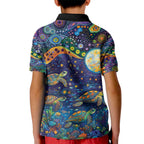 Underwater Turtles Starry Night Sky Kid Polo Shirt Aboriginal Dot Painting Full Moon Coral Landscape