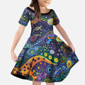 Underwater Turtles Starry Night Sky Kid Short Sleeve Dress Aboriginal Dot Painting Full Moon Coral Landscape