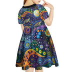 Underwater Turtles Starry Night Sky Kid Short Sleeve Dress Aboriginal Dot Painting Full Moon Coral Landscape