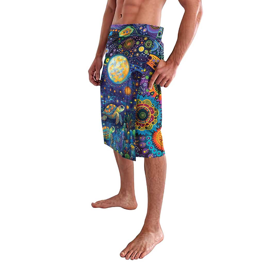 Underwater Turtles Starry Night Sky Lavalava Aboriginal Dot Painting Full Moon Coral Landscape