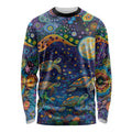 Underwater Turtles Starry Night Sky Long Sleeve Shirt Aboriginal Dot Painting Full Moon Coral Landscape