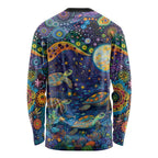 Underwater Turtles Starry Night Sky Long Sleeve Shirt Aboriginal Dot Painting Full Moon Coral Landscape