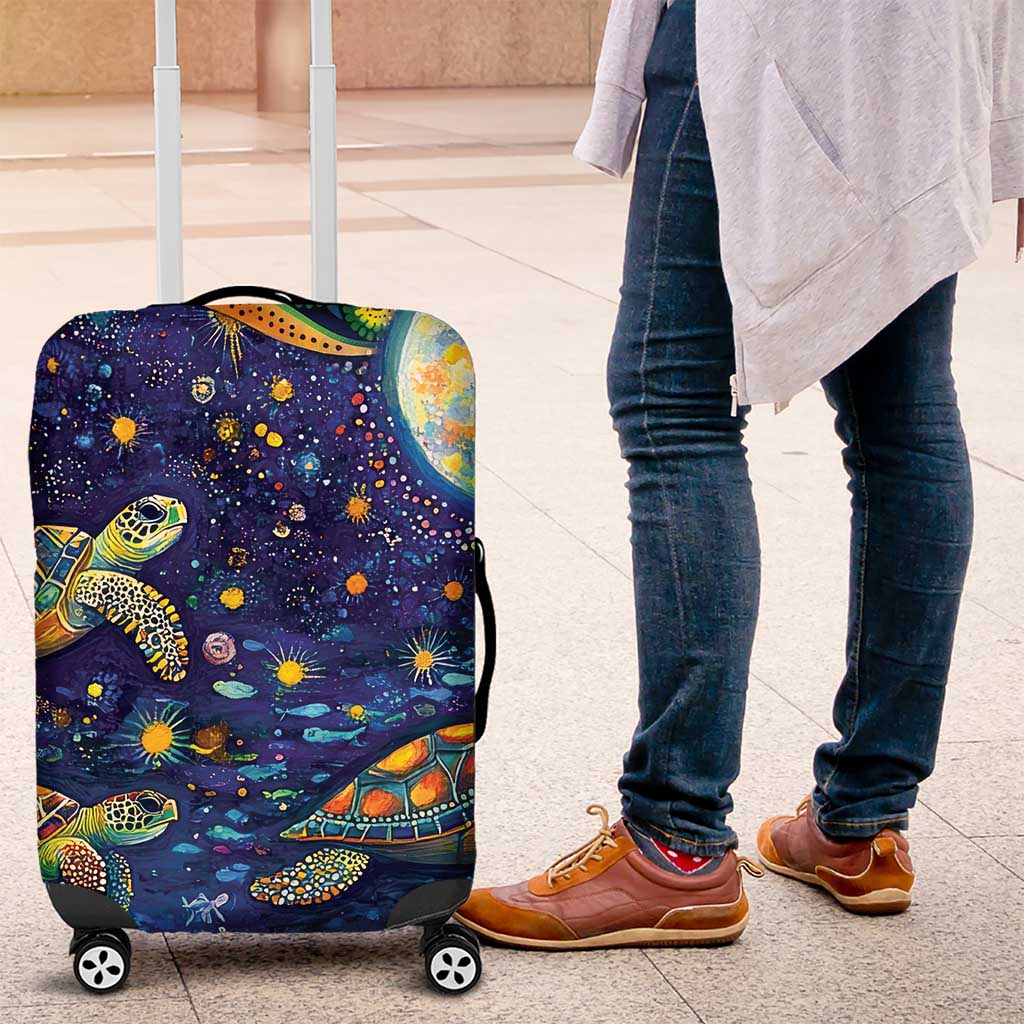 Underwater Turtles Starry Night Sky Luggage Cover Aboriginal Dot Painting Full Moon Coral Landscape