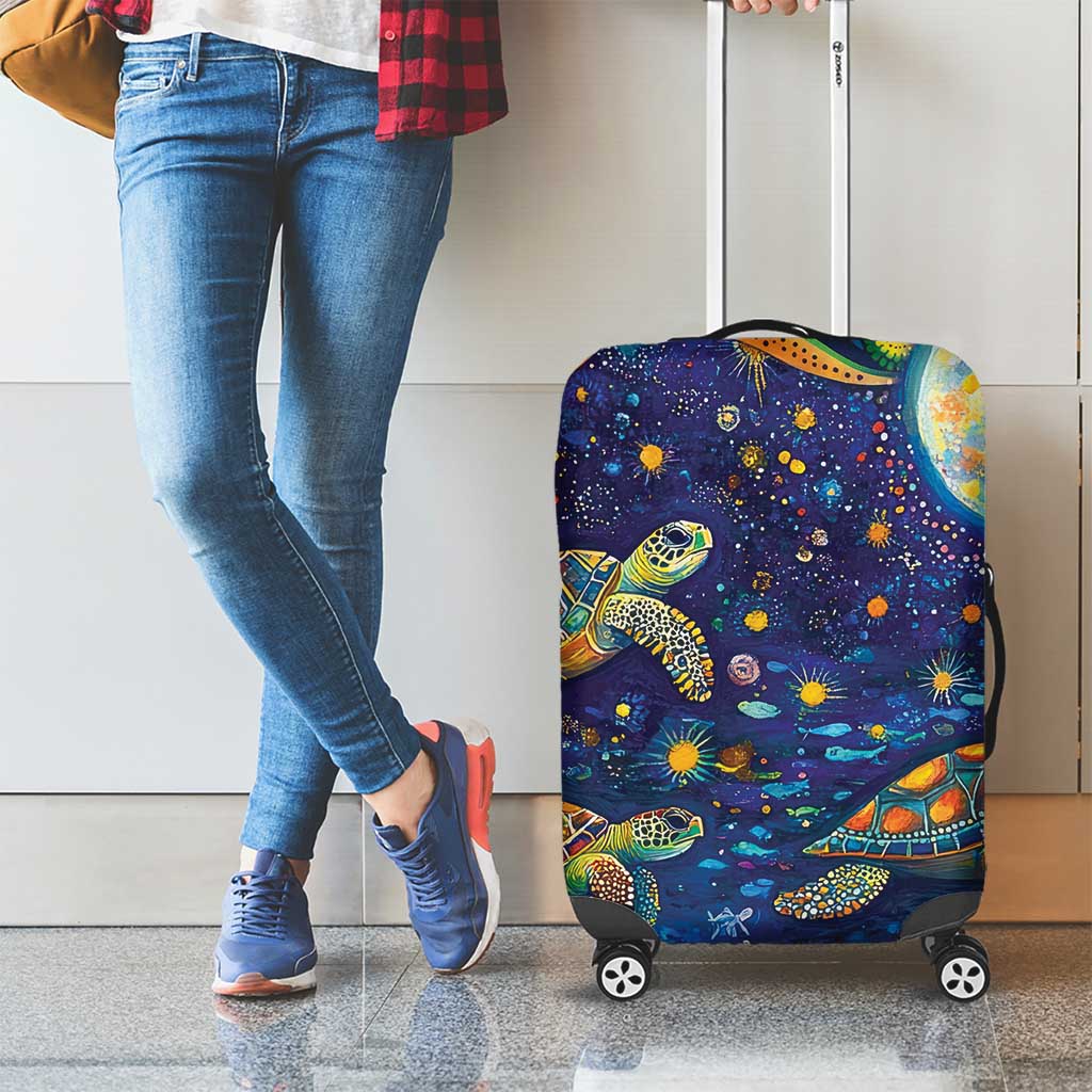Underwater Turtles Starry Night Sky Luggage Cover Aboriginal Dot Painting Full Moon Coral Landscape