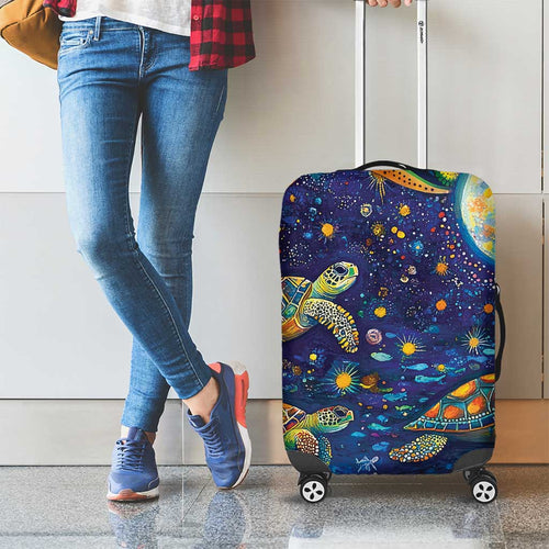 Underwater Turtles Starry Night Sky Luggage Cover Aboriginal Dot Painting Full Moon Coral Landscape