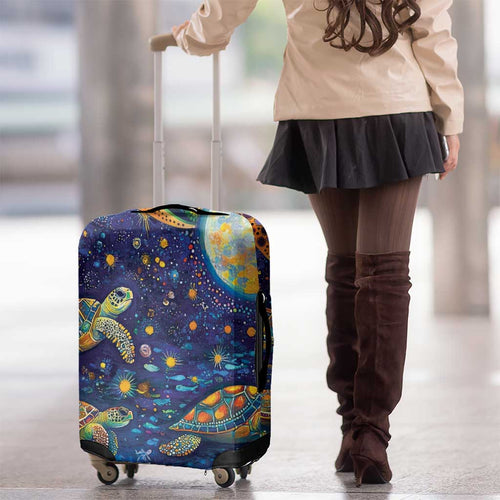 Underwater Turtles Starry Night Sky Luggage Cover Aboriginal Dot Painting Full Moon Coral Landscape