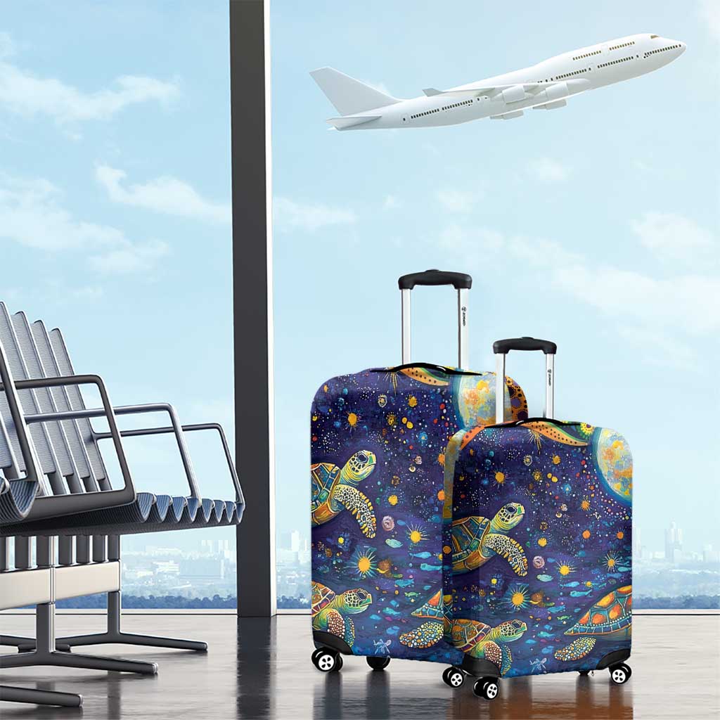 Underwater Turtles Starry Night Sky Luggage Cover Aboriginal Dot Painting Full Moon Coral Landscape