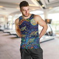 Underwater Turtles Starry Night Sky Men Tank Top Aboriginal Dot Painting Full Moon Coral Landscape