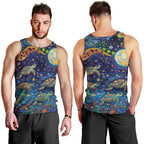 Underwater Turtles Starry Night Sky Men Tank Top Aboriginal Dot Painting Full Moon Coral Landscape