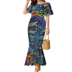 Underwater Turtles Starry Night Sky Mermaid Dress Aboriginal Dot Painting Full Moon Coral Landscape