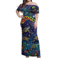 Underwater Turtles Starry Night Sky Off Shoulder Maxi Dress Aboriginal Dot Painting Full Moon Coral Landscape