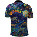 Underwater Turtles Starry Night Sky Polo Shirt Aboriginal Dot Painting Full Moon Coral Landscape