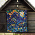 Underwater Turtles Starry Night Sky Quilt Aboriginal Dot Painting Full Moon Coral Landscape