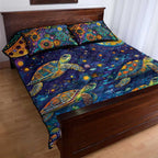 Underwater Turtles Starry Night Sky Quilt Bed Set Aboriginal Dot Painting Full Moon Coral Landscape
