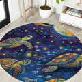 Underwater Turtles Starry Night Sky Round Carpet Aboriginal Dot Painting Full Moon Coral Landscape