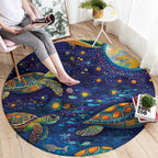 Underwater Turtles Starry Night Sky Round Carpet Aboriginal Dot Painting Full Moon Coral Landscape