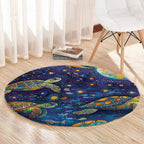 Underwater Turtles Starry Night Sky Round Carpet Aboriginal Dot Painting Full Moon Coral Landscape