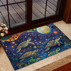 Underwater Turtles Starry Night Sky Rubber Doormat Aboriginal Dot Painting Full Moon Coral Landscape