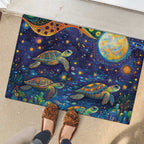 Underwater Turtles Starry Night Sky Rubber Doormat Aboriginal Dot Painting Full Moon Coral Landscape