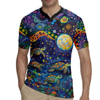 Underwater Turtles Starry Night Sky Rugby Jersey Aboriginal Dot Painting Full Moon Coral Landscape