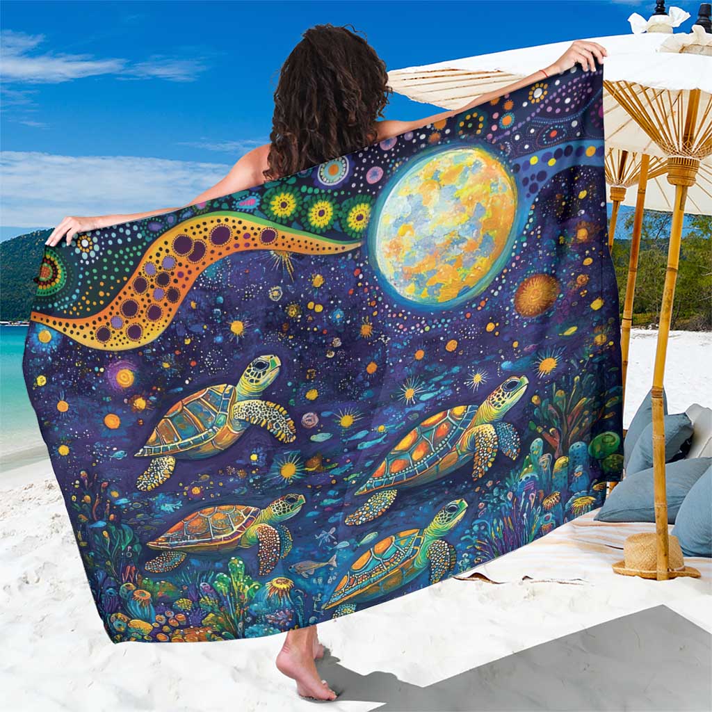 Underwater Turtles Starry Night Sky Sarong Aboriginal Dot Painting Full Moon Coral Landscape