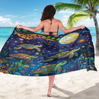 Underwater Turtles Starry Night Sky Sarong Aboriginal Dot Painting Full Moon Coral Landscape