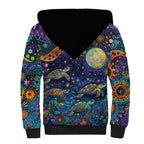 Underwater Turtles Starry Night Sky Sherpa Hoodie Aboriginal Dot Painting Full Moon Coral Landscape