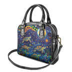 Underwater Turtles Starry Night Sky Shoulder Handbag Aboriginal Dot Painting Full Moon Coral Landscape