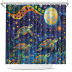 Underwater Turtles Starry Night Sky Shower Curtain Aboriginal Dot Painting Full Moon Coral Landscape