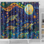 Underwater Turtles Starry Night Sky Shower Curtain Aboriginal Dot Painting Full Moon Coral Landscape