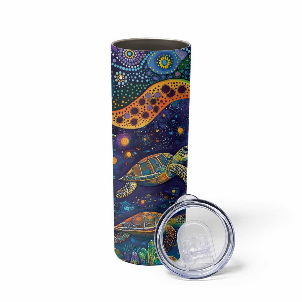 Underwater Turtles Starry Night Sky Skinny Tumbler Aboriginal Dot Painting Full Moon Coral Landscape