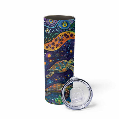 Underwater Turtles Starry Night Sky Skinny Tumbler Aboriginal Dot Painting Full Moon Coral Landscape