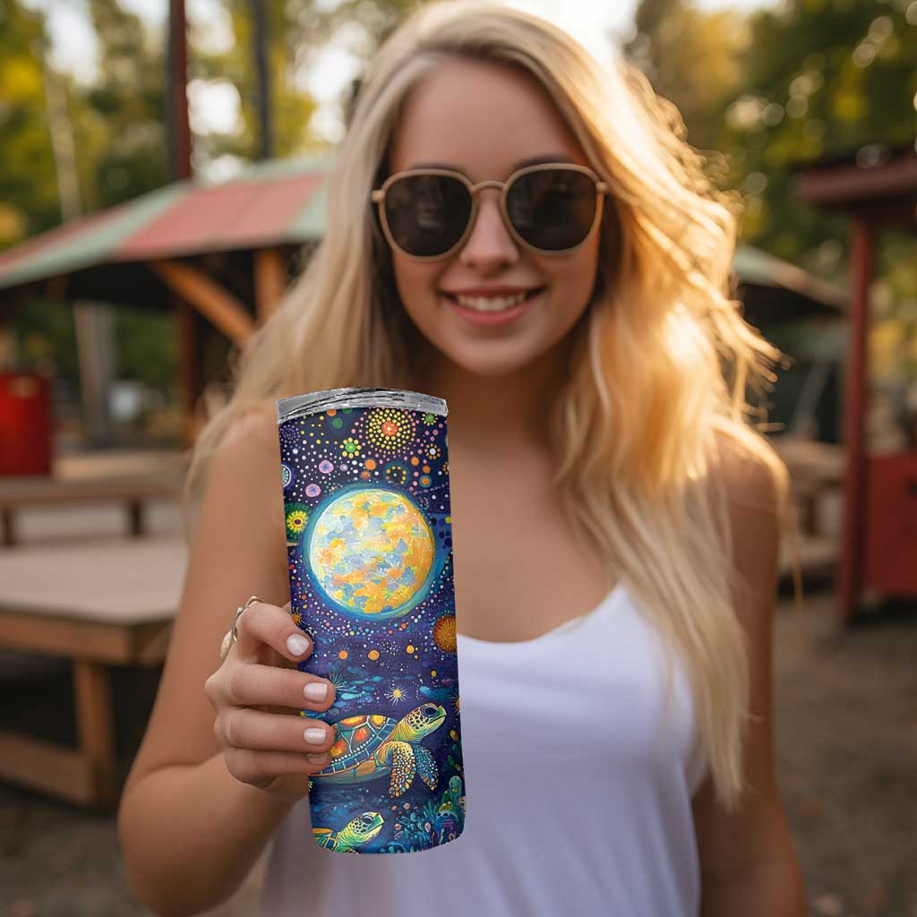 Underwater Turtles Starry Night Sky Skinny Tumbler Aboriginal Dot Painting Full Moon Coral Landscape
