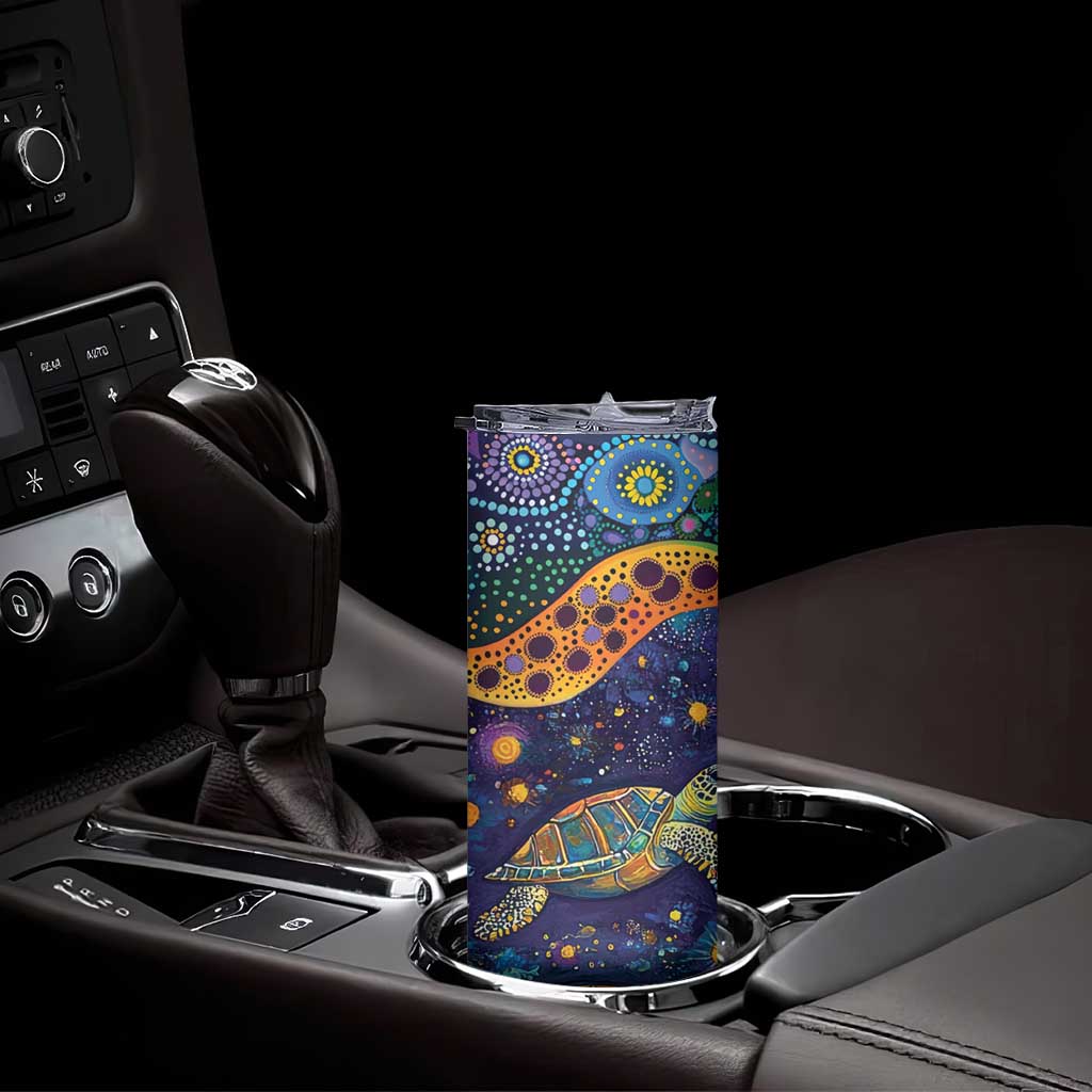 Underwater Turtles Starry Night Sky Skinny Tumbler Aboriginal Dot Painting Full Moon Coral Landscape